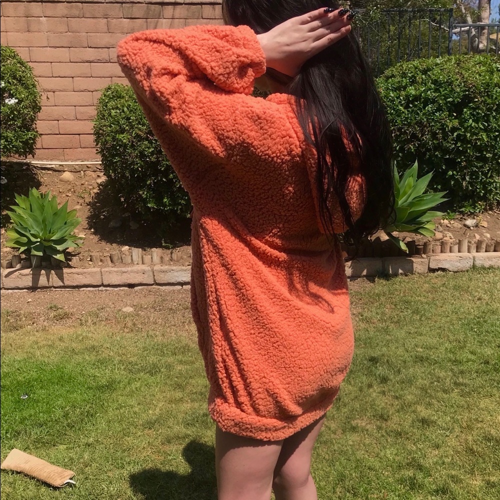 Baddieville Orange Y2K Soft Oversized Sherpa Hoodie Hooded Jacket Coat Dress - Picture 2 of 4